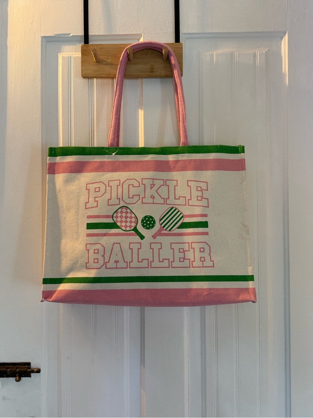 Pickle Baller Canvas Tote Bag in Pink & Green